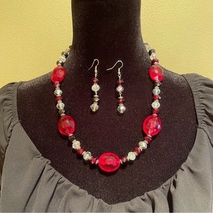 Y2k Ruby crystal beaded necklace set